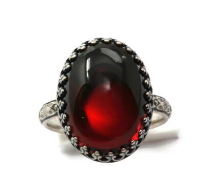 18x13mm Garnet Red Czech Glass 925 Antique Sterling Silver Ring by Salish Sea Inspirations - image1